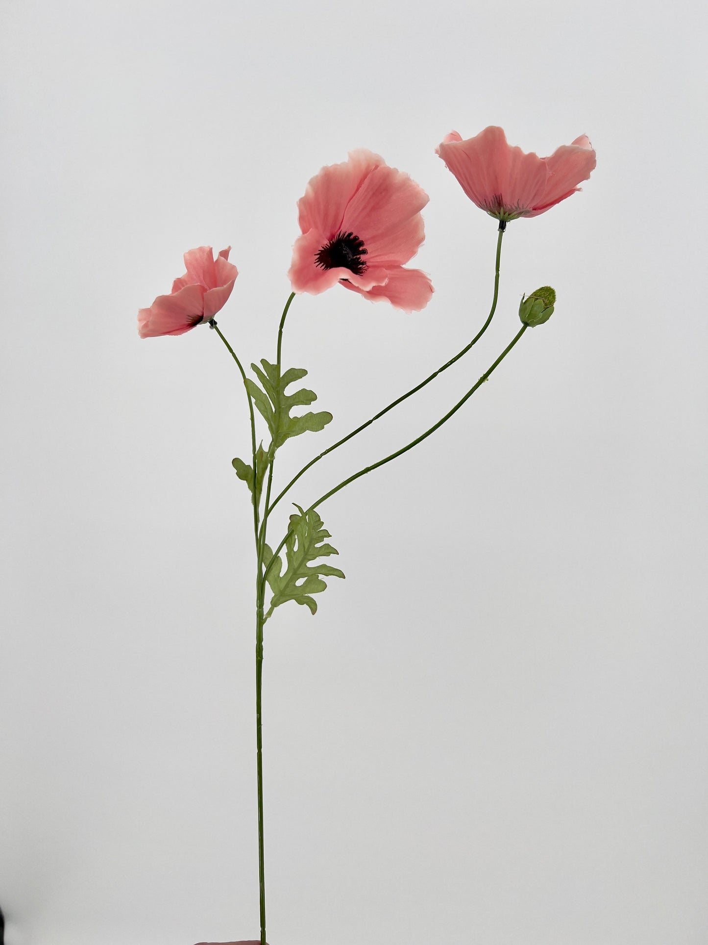 Poppy spray met 3 bloemen in oud roze en pink, 63cm