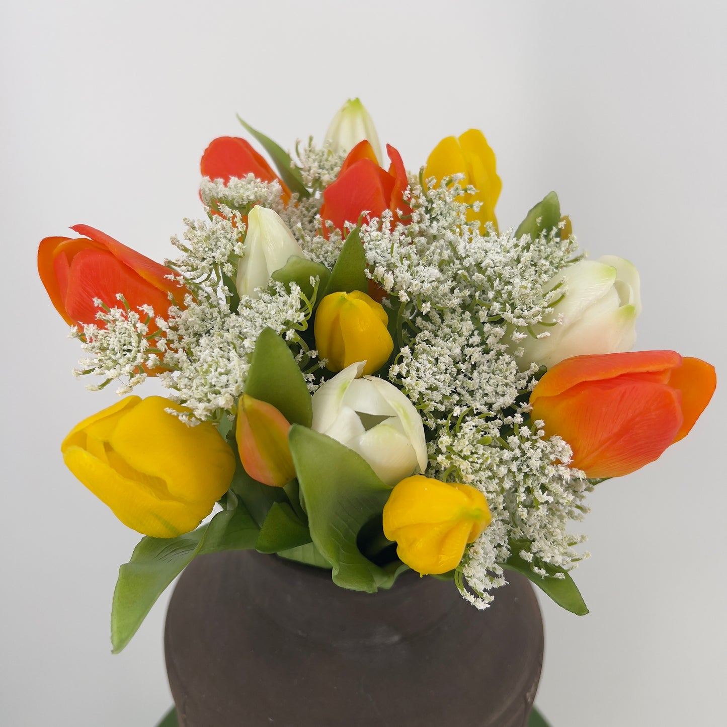Boeket kunsttulpen 14 stelen metwitte dille, 32cm