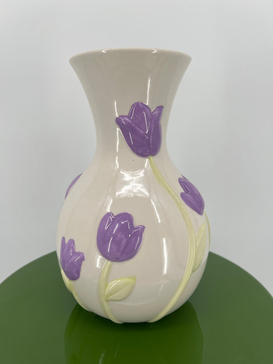 Vaas Tulipe wit/lila aardewerk, 23cm