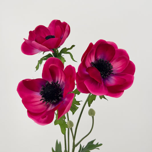 Anemoon spray met 3 grote bloemen, 75cm