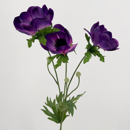 Anemoon spray met 3 grote bloemen, 75cm