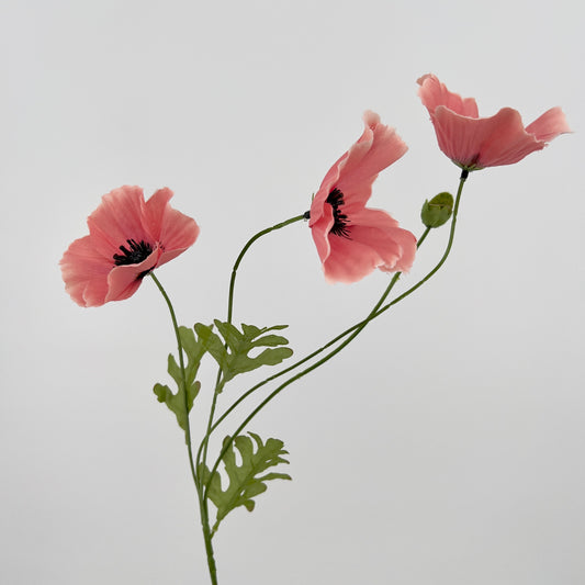 Poppy spray met 3 bloemen in oud roze en pink, 63cm