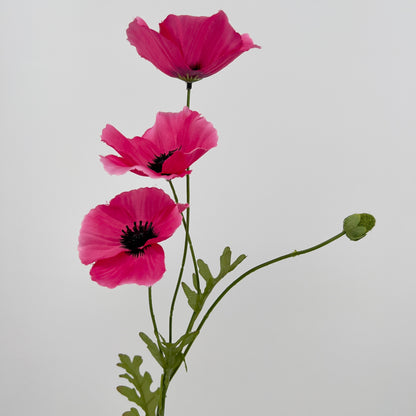Poppy spray met 3 bloemen in oud roze en pink, 63cm