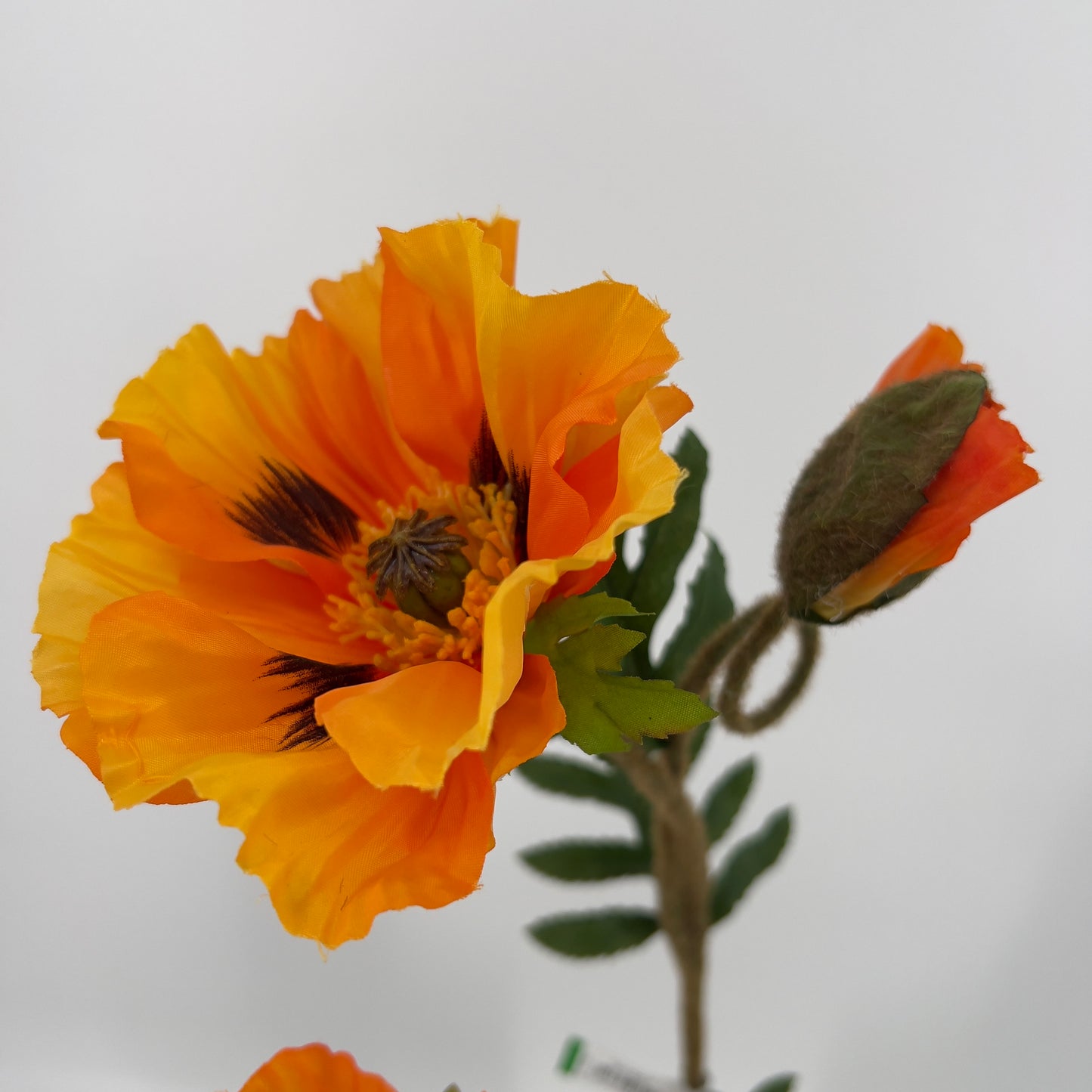 Poppy/papaver kunsttak 2 grote bloemen met knop in oranje of geel/roze/zalm, 76cm
