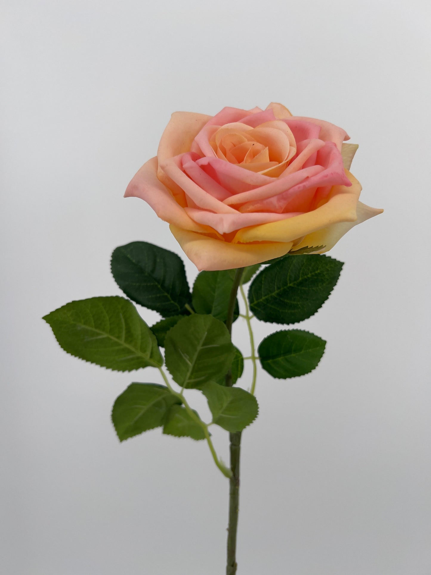 Kunstbloem Roos/Rosa/Rose in licht en donker peach, 71cm