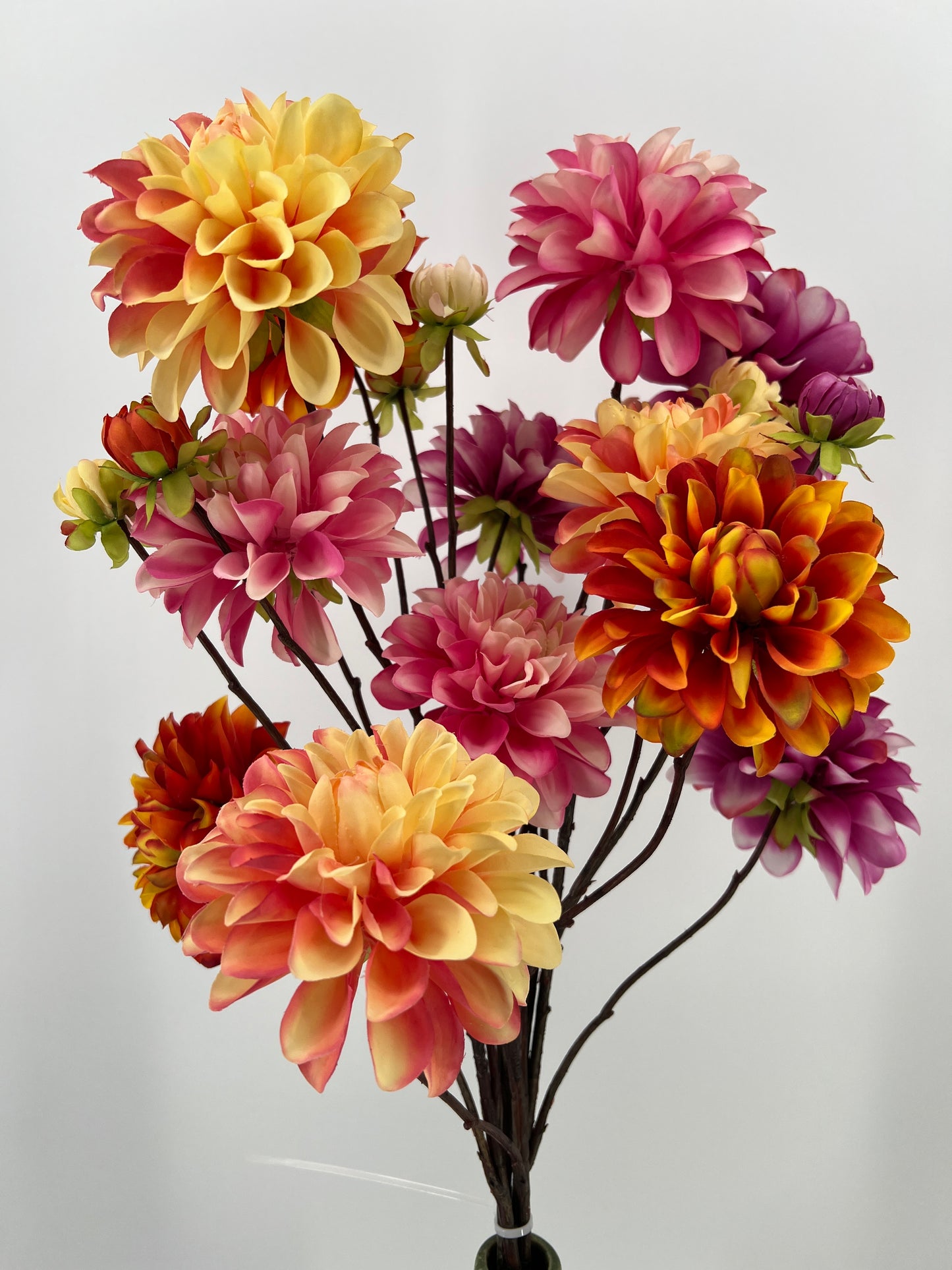 Kunstboeket van grote Dhalia's in 4 kleuren, 89cm