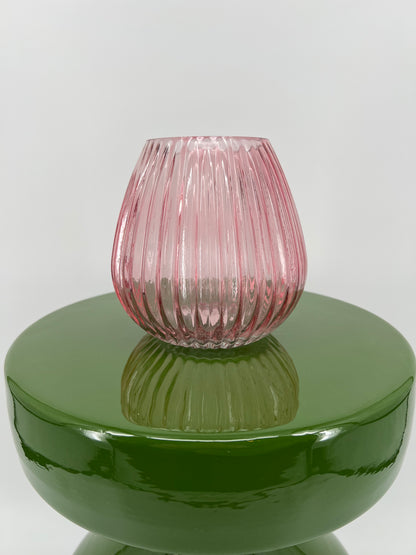 Vaas bol geribbeld helder roze, 14cm