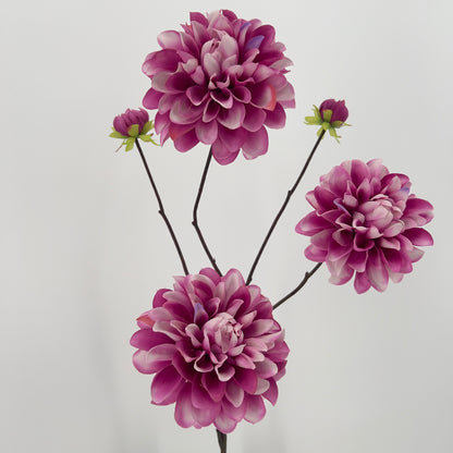 Grote dahlia spray elk 3 grote bloemen en 2 knopjes in 5 kleuren, 89cm