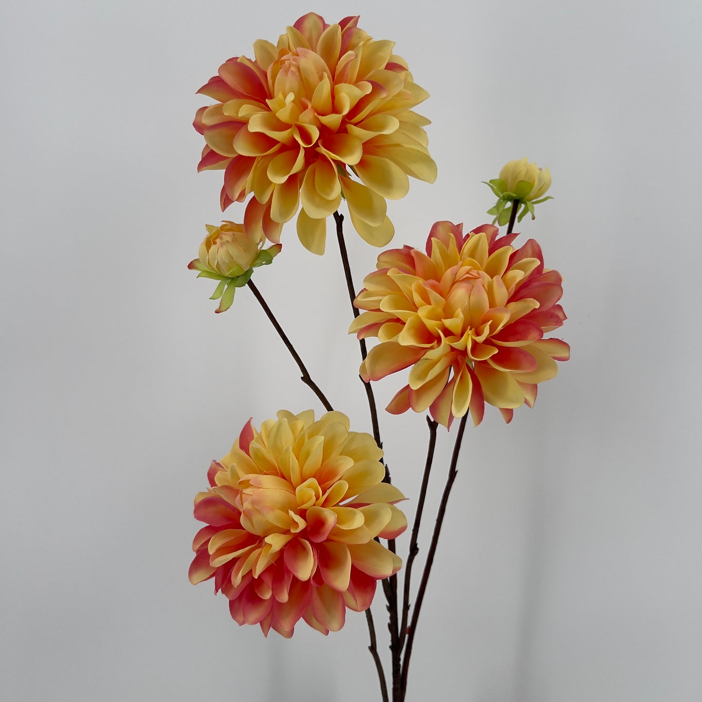 Grote dahlia spray elk 3 grote bloemen en 2 knopjes in 5 kleuren, 89cm
