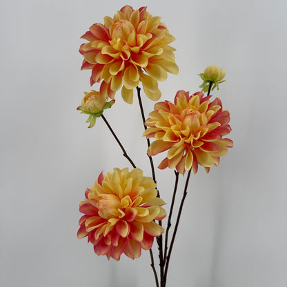Grote dahlia spray elk 3 grote bloemen en 2 knopjes in 5 kleuren, 89cm