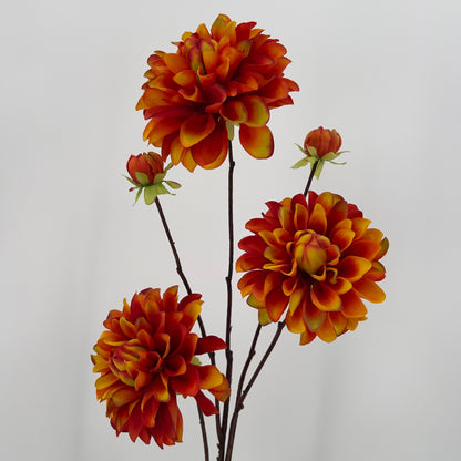 Grote dahlia spray elk 3 grote bloemen en 2 knopjes in 5 kleuren, 89cm