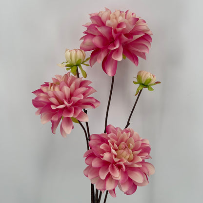 Grote dahlia spray elk 3 grote bloemen en 2 knopjes in 5 kleuren, 89cm