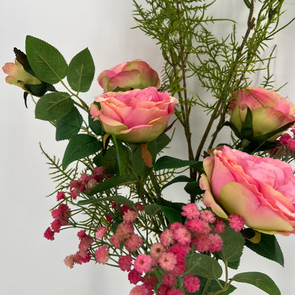 Zijden “Rozencharme” kunst boeket in roze, 55cm