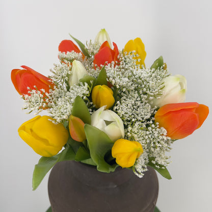 Boeket kunsttulpen 14 stelen metwitte dille, 32cm