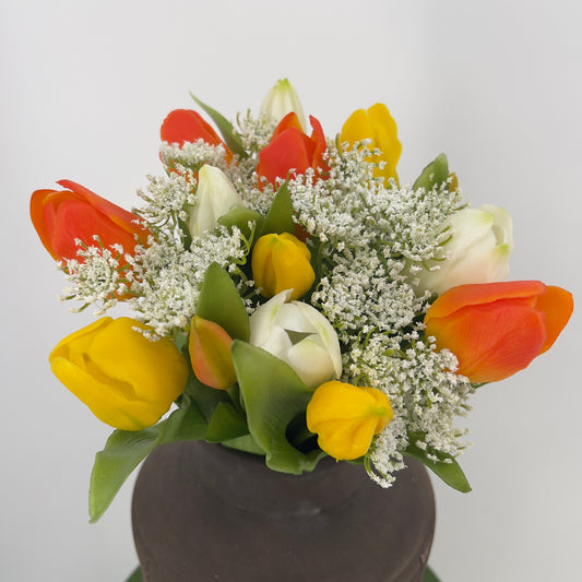 Boeket kunsttulpen 14 stelen metwitte dille, 32cm
