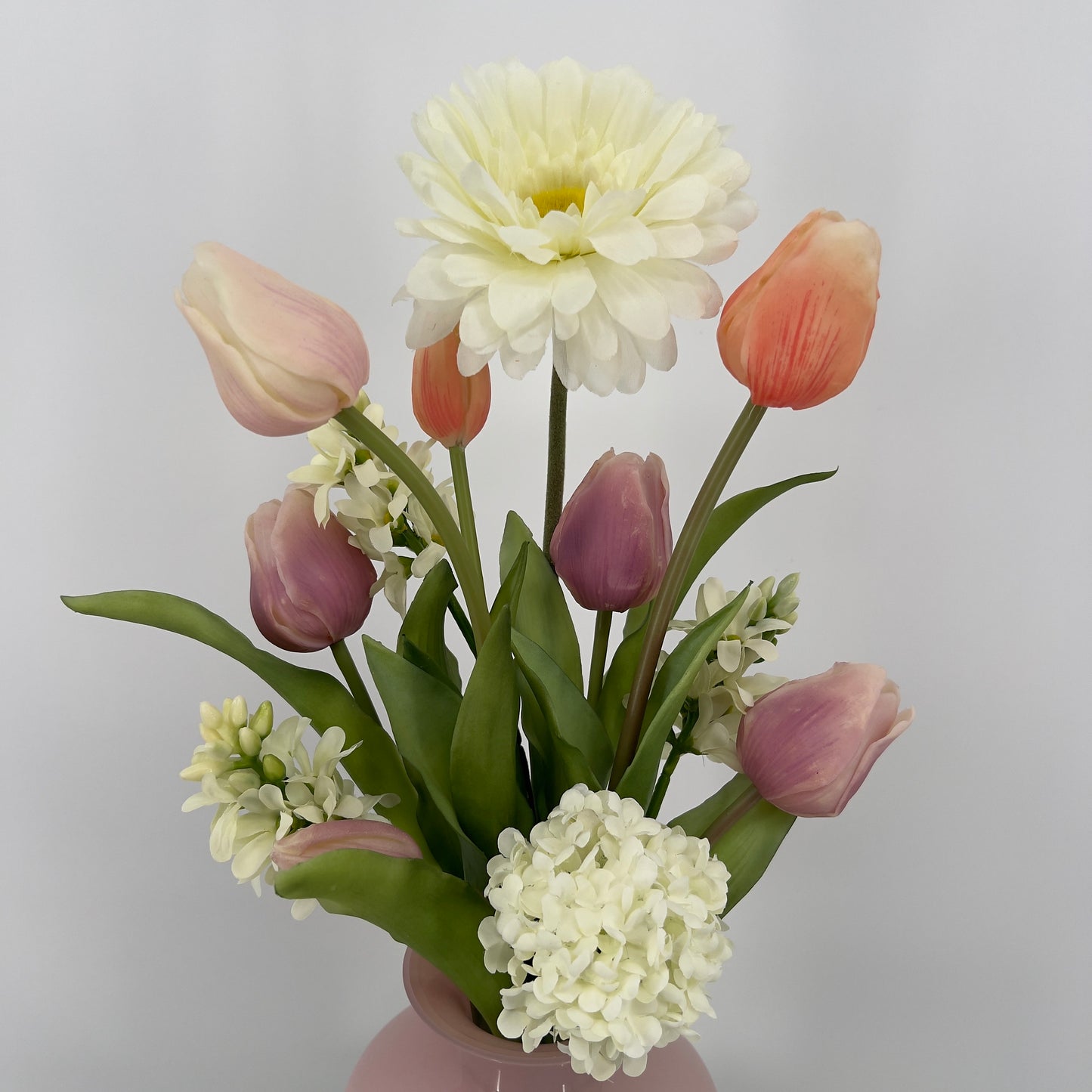 Kunstboeket "Voorjaarsromance" in vaas/vase Rosy, 52cm